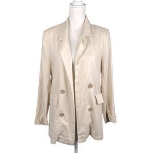 Love Tree Cream 100% Linen Classic Coastal Minimalist Career Blazer Size L New!